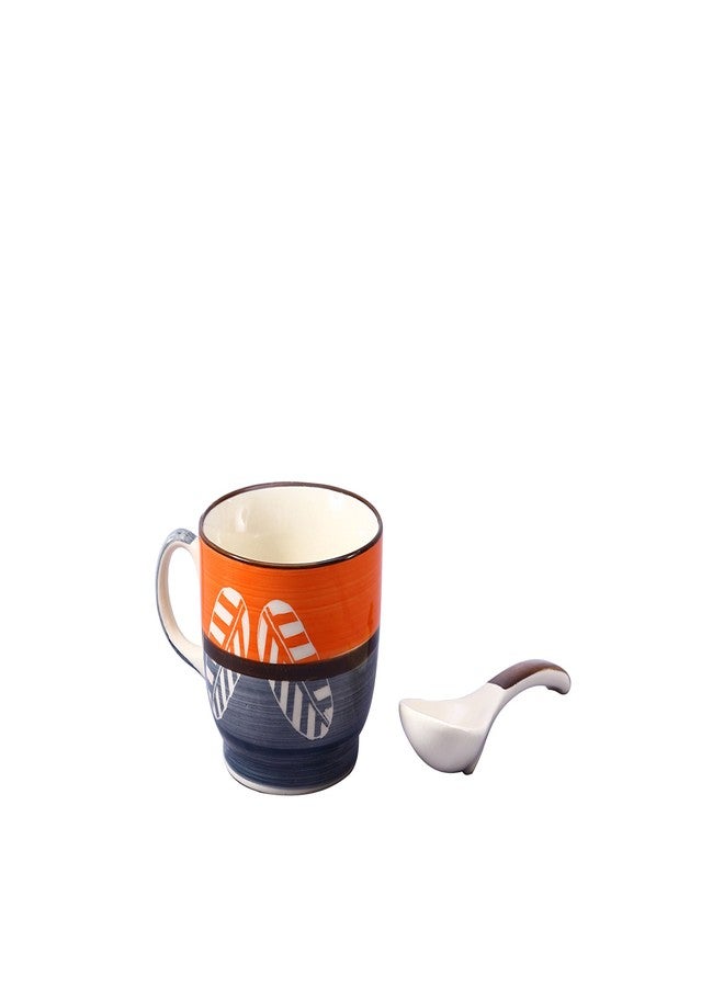 Caffeine Ceramic Handmade Neon Orange Soup Set (1 Soup Cup, 1 Spoon & 1 Tray) (Set of 3) - Image 2